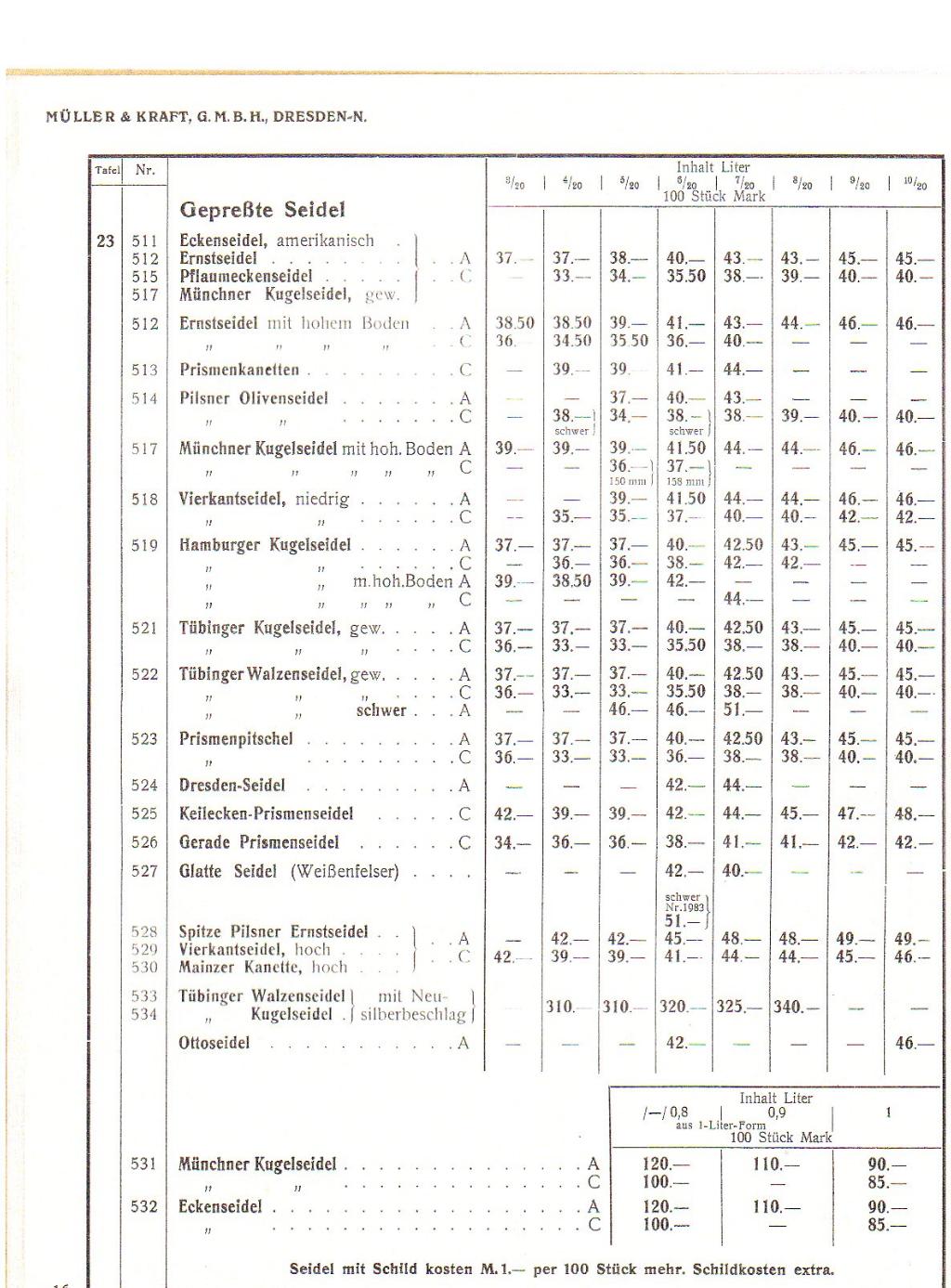 Preisliste 16