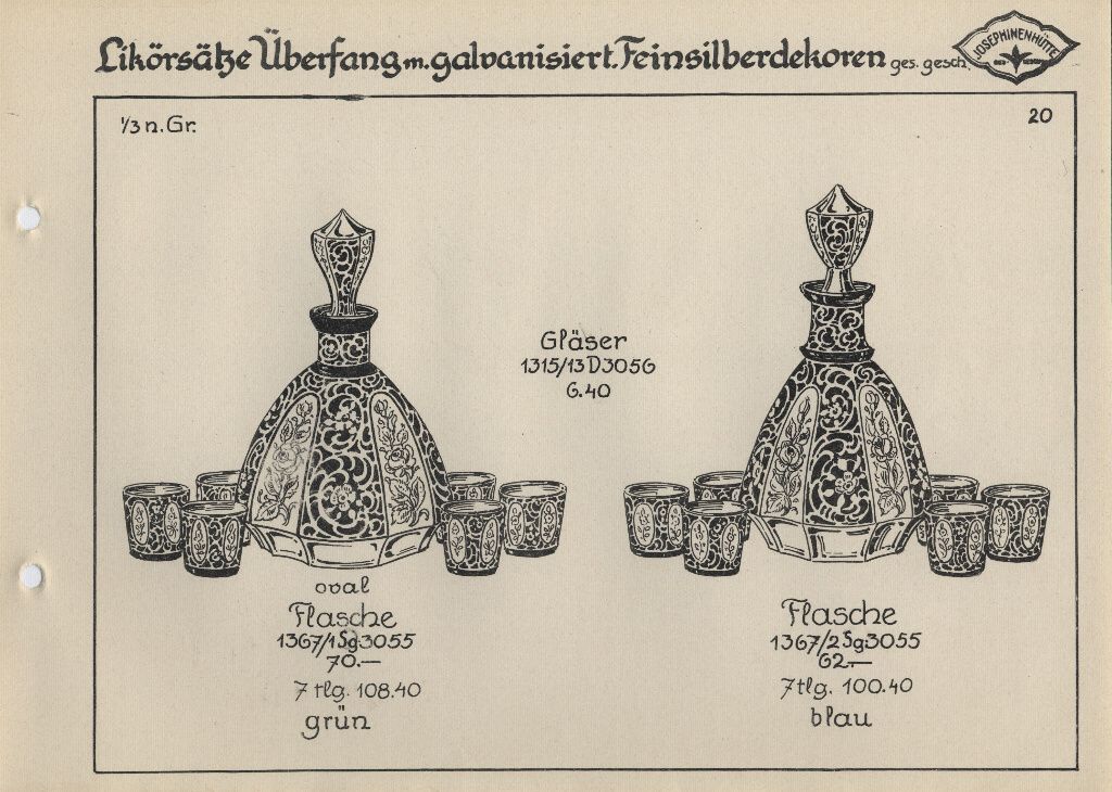 Likörsätze Überfang mit - galvanisierten Feinsilberdekoren