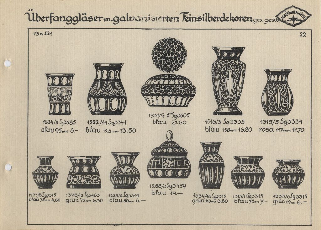 Überfanggläser farbig mit - galvanisierten Feinsilberdekoren