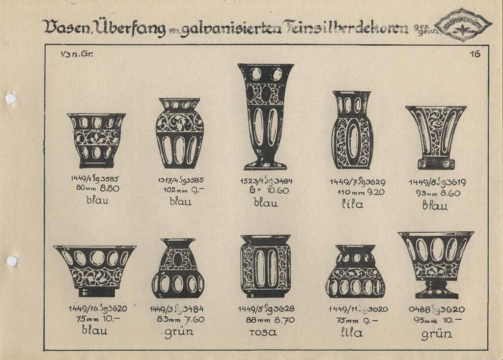 Überfanggläser farbig mit - galvanisierten Feinsilberdekoren