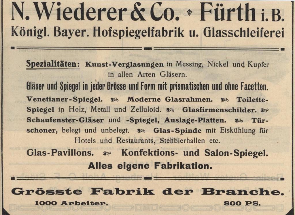 "Spiegelfabrik Wiederer 1908"