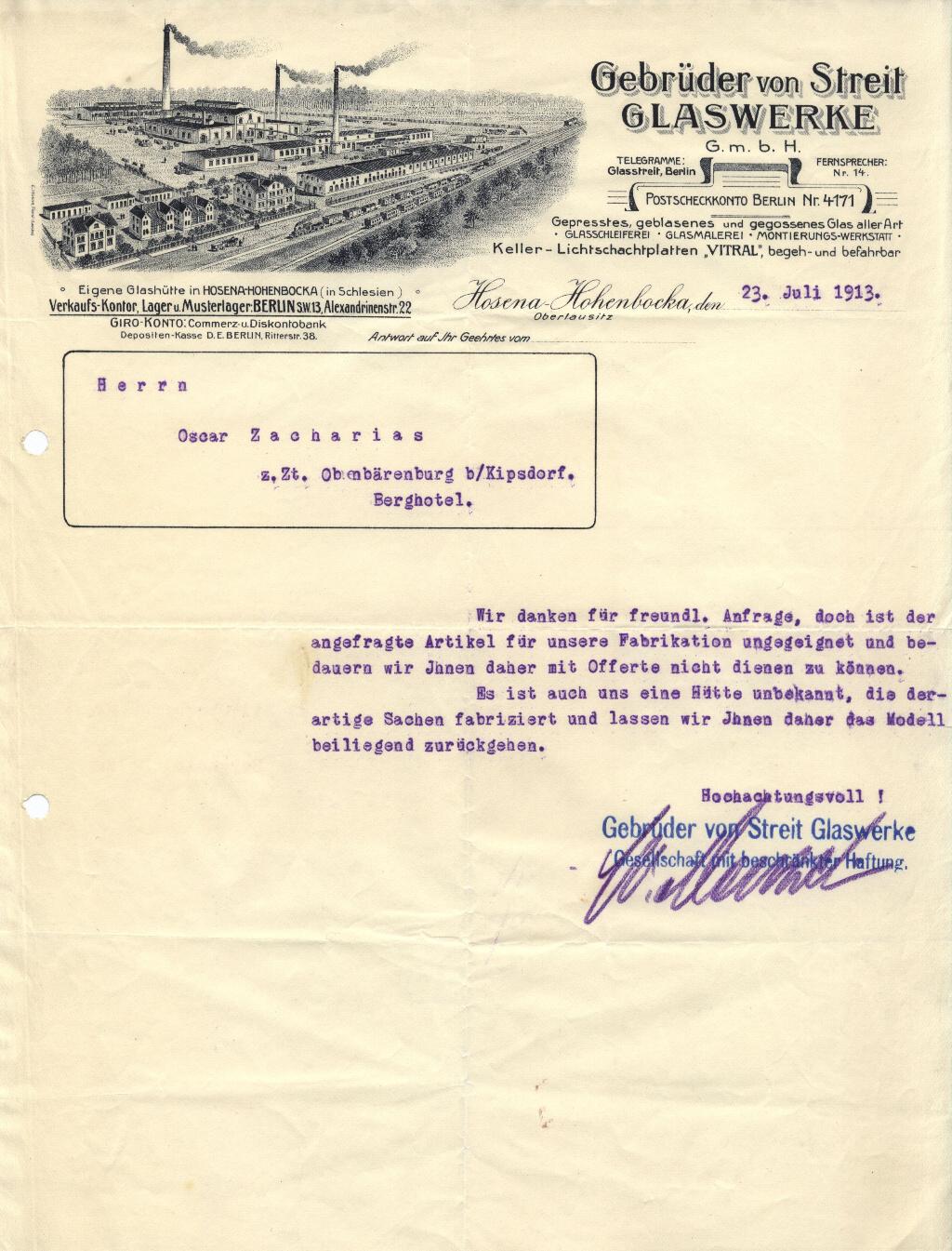 "Gebr. Von Streit 1913"