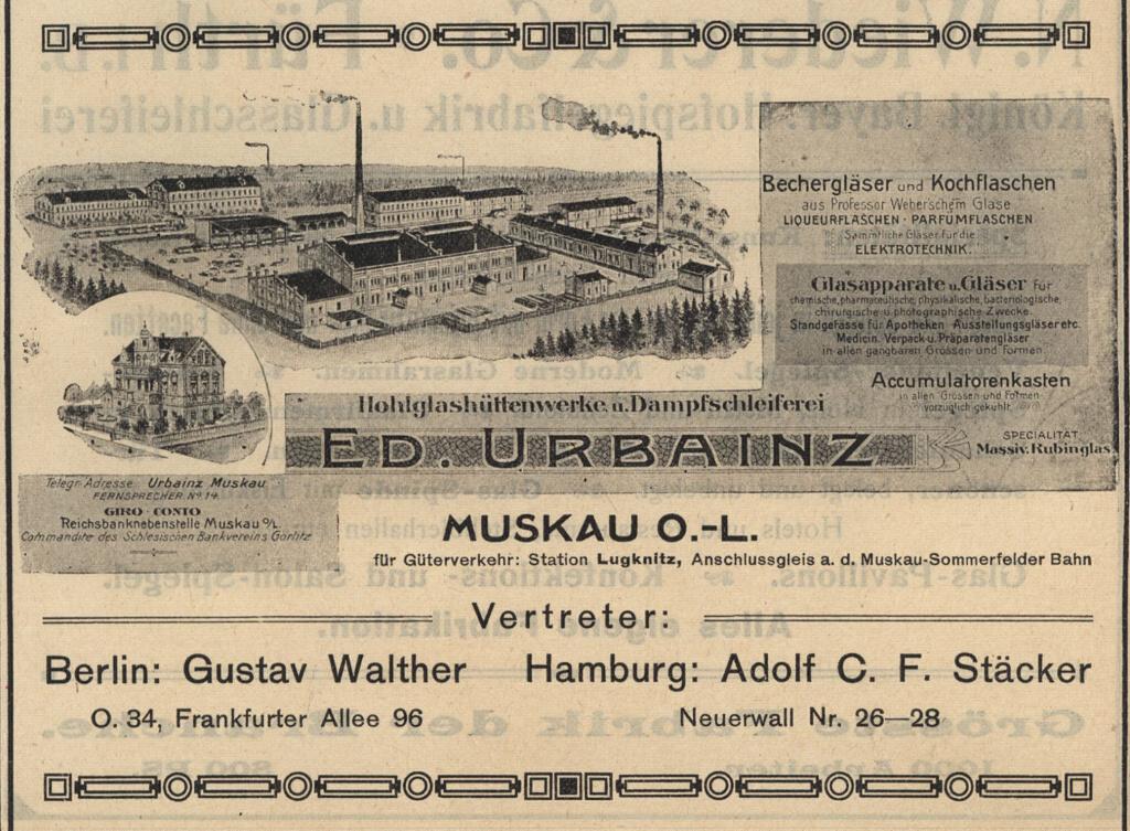 "Hohlglaswerke Urbainz 1908"